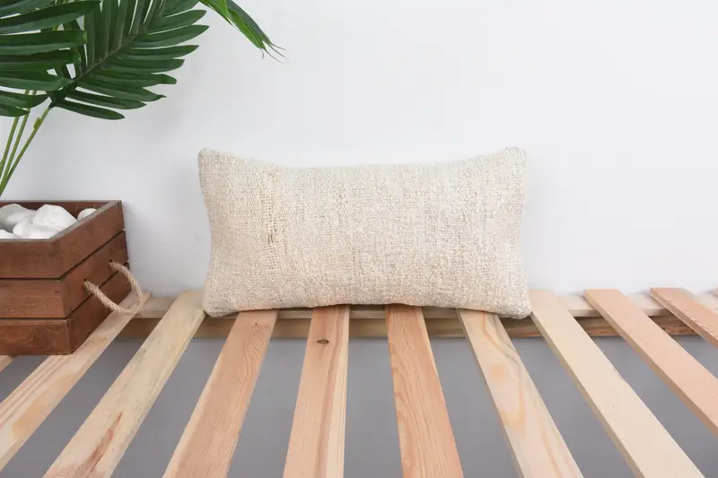 Kilim Pillow Cover, 8x16 Beige Cushion, Turkish Kilim Pillow, Pillow, Ethnic Throw Pillow Sham, Handmade Kilim Cushion, Cotton Cushion - 1