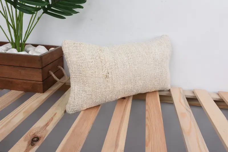 Kilim Pillow Cover, 8x16 Beige Cushion, Turkish Kilim Pillow, Pillow, Ethnic Throw Pillow Sham, Handmade Kilim Cushion, Cotton Cushion - 4