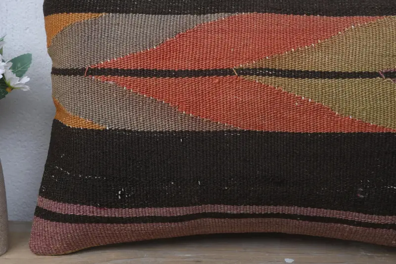 Cushion, Throw Kilim Pillow, Pillow for Sofa, Designer Throw Pillow Case, 12x20 Brown Pillow Case, Vintage Pillow, Bright Pillow Cover - 3