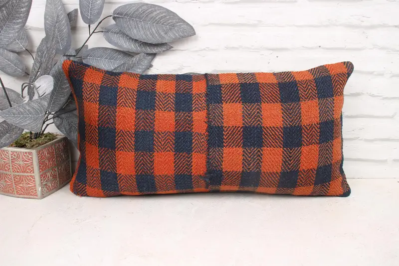 Kilim Cushion Sham, Couch Pillow, Wholesale Cushion, Pillow Cover, Vintage Throw Pillow, Antique Pillows, 12x24 Orange Cushion, Turkish Pillow - 1