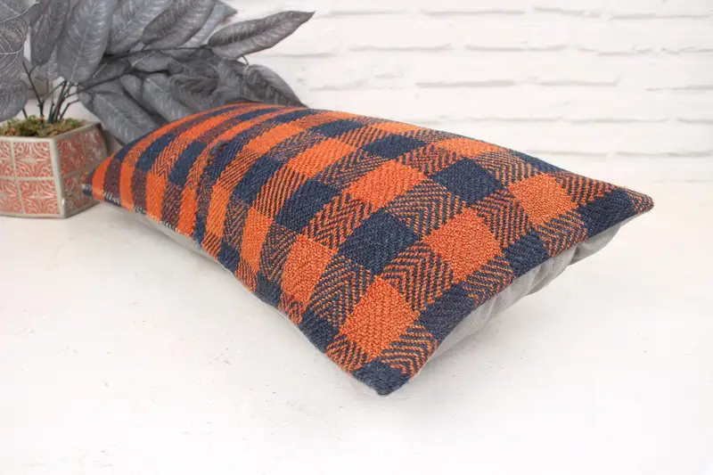 Kilim Cushion Sham, Couch Pillow, Wholesale Cushion, Pillow Cover, Vintage Throw Pillow, Antique Pillows, 12x24 Orange Cushion, Turkish Pillow - 6