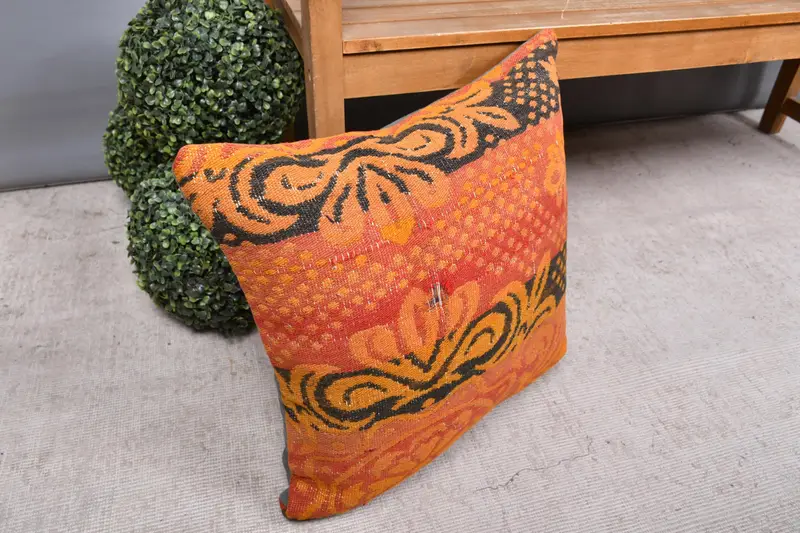 Oriental Pillow Cover, Kilim Pillow, 20x20 Red Cushion Cover, Vintage Kilim Throw Pillow, Handmade Kilim Cushion, Pillow Sham, Ikat Pillow Case - 7