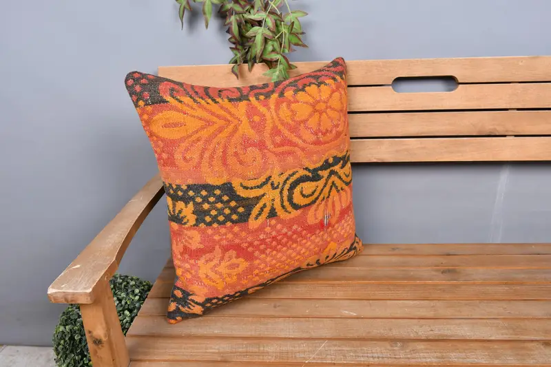 Oriental Pillow Cover, Kilim Pillow, 20x20 Red Cushion Cover, Vintage Kilim Throw Pillow, Handmade Kilim Cushion, Pillow Sham, Ikat Pillow Case - 1