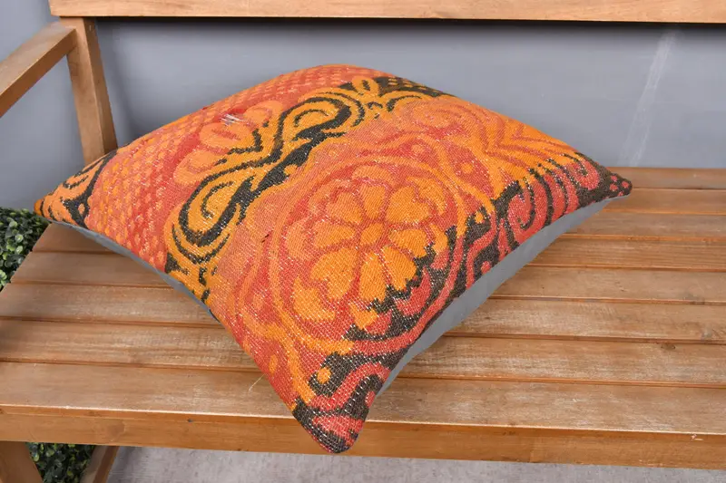 Oriental Pillow Cover, Kilim Pillow, 20x20 Red Cushion Cover, Vintage Kilim Throw Pillow, Handmade Kilim Cushion, Pillow Sham, Ikat Pillow Case - 2