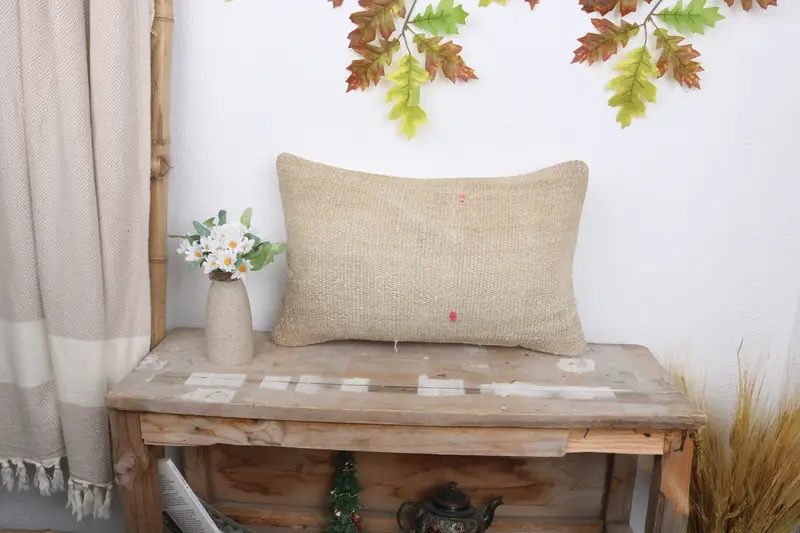 Accent Pillow Cover, Ethnical Kilim Rug Pillow, Pillow for Sofa, 12x20 Beige Cushion Cover, Throw Kilim Pillow, Pillow, Accent Throw Pillow Case - 1
