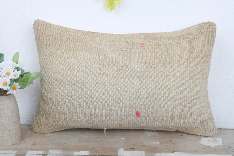 Accent Pillow Cover, Ethnical Kilim Rug Pillow, Pillow for Sofa, 12x20 Beige Cushion Cover, Throw Kilim Pillow, Pillow, Accent Throw Pillow Case - 2