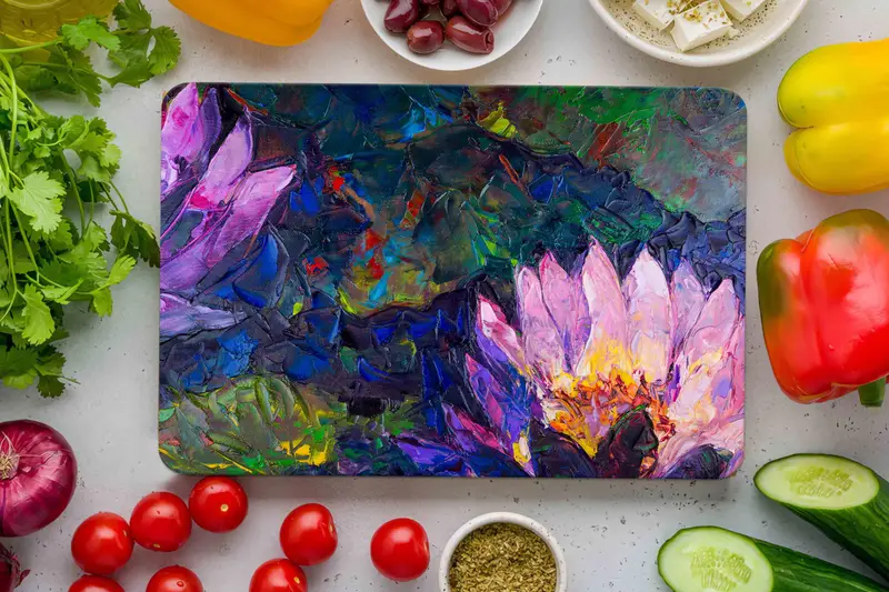 ロータス ブロッサム ガラス カッティング ボード、モダン キッチン エッセンシャル