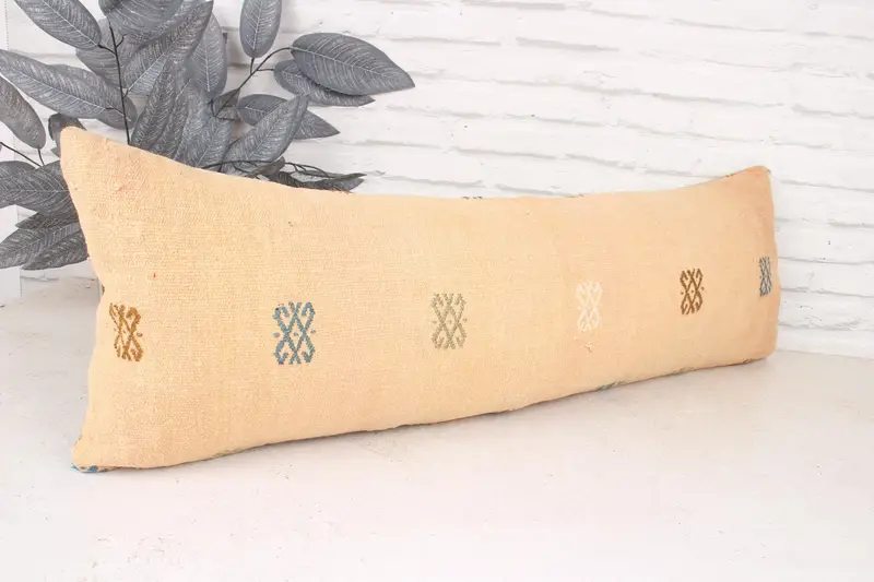 Office Chair Cushion Case, Vintage Kilim Throw Pillow, Cushion Cover, Ethnical Kilim Rug Pillow, Handmade Kilim Cushion, 12x36 Beige Cushion Cover - 3