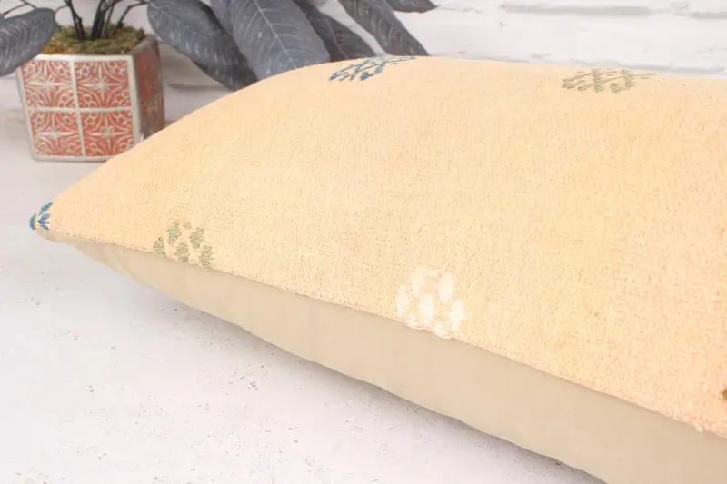 Office Chair Cushion Case, Vintage Kilim Throw Pillow, Cushion Cover, Ethnical Kilim Rug Pillow, Handmade Kilim Cushion, 12x36 Beige Cushion Cover - 7