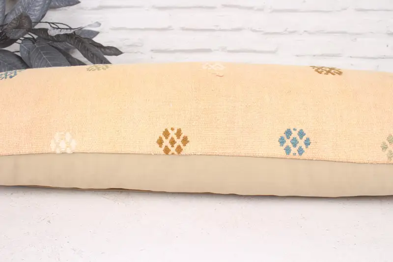 Office Chair Cushion Case, Vintage Kilim Throw Pillow, Cushion Cover, Ethnical Kilim Rug Pillow, Handmade Kilim Cushion, 12x36 Beige Cushion Cover - 5