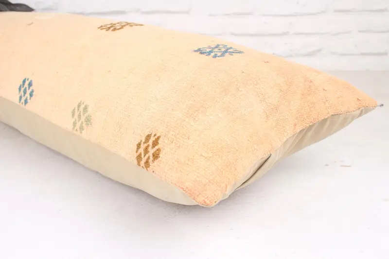 Office Chair Cushion Case, Vintage Kilim Throw Pillow, Cushion Cover, Ethnical Kilim Rug Pillow, Handmade Kilim Cushion, 12x36 Beige Cushion Cover - 6