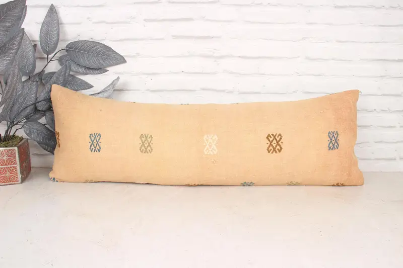 Office Chair Cushion Case, Vintage Kilim Throw Pillow, Cushion Cover, Ethnical Kilim Rug Pillow, Handmade Kilim Cushion, 12x36 Beige Cushion Cover - 1