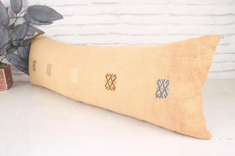 Office Chair Cushion Case, Vintage Kilim Throw Pillow, Cushion Cover, Ethnical Kilim Rug Pillow, Handmade Kilim Cushion, 12x36 Beige Cushion Cover - 4