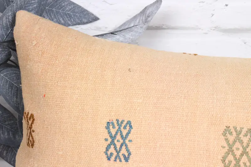 Office Chair Cushion Case, Vintage Kilim Throw Pillow, Cushion Cover, Ethnical Kilim Rug Pillow, Handmade Kilim Cushion, 12x36 Beige Cushion Cover - 2