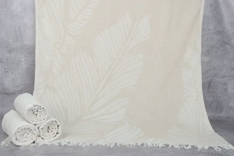 Custom Turkish Towel Personalized Light Beige Floral, 40x71 Inches