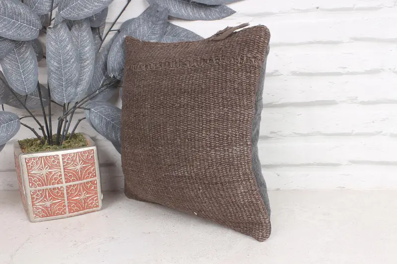 Custom Cushion Cover, Vintage Kilim Pillow, Pillow, Authentic Cushion Cover, Antique Pillows, Interior Designer Pillow, 12x12 Brown Pillow Case - 3