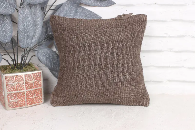 Custom Cushion Cover, Vintage Kilim Pillow, Pillow, Authentic Cushion Cover, Antique Pillows, Interior Designer Pillow, 12x12 Brown Pillow Case - 1