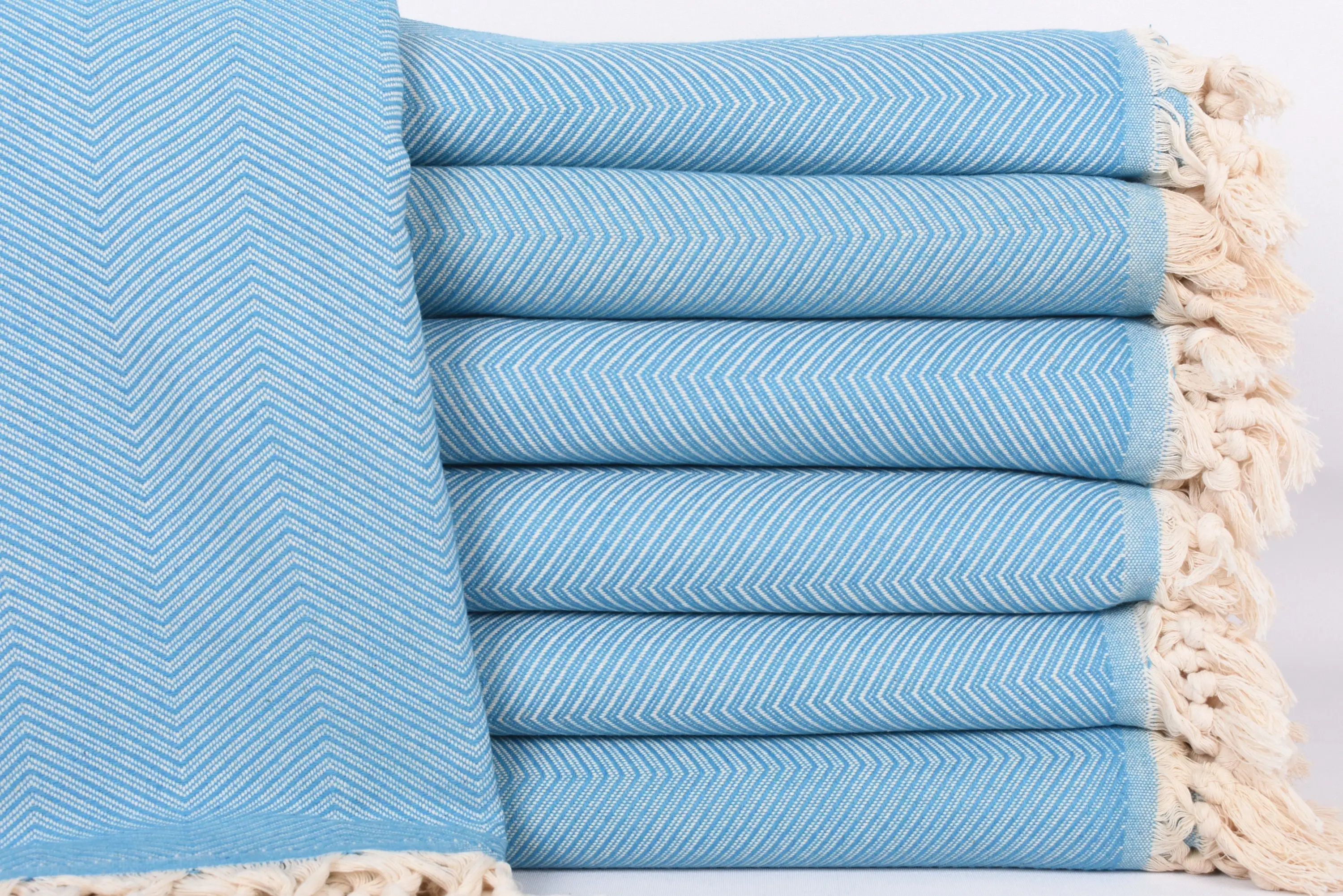 Aesthetic Turquoise Zig Zag Blanket, Organic Cotton, 83x67 Inches - 1