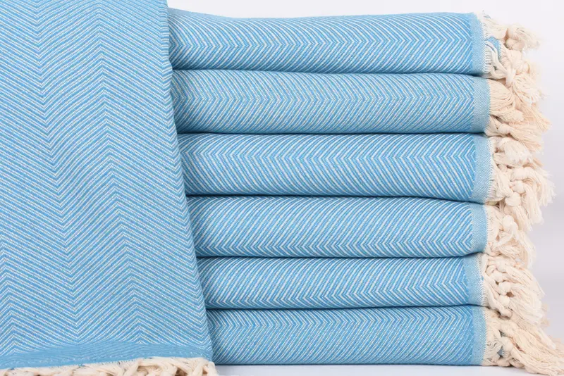 Aesthetic Turquoise Zig Zag Blanket, Organic Cotton, 83x67 Inches
