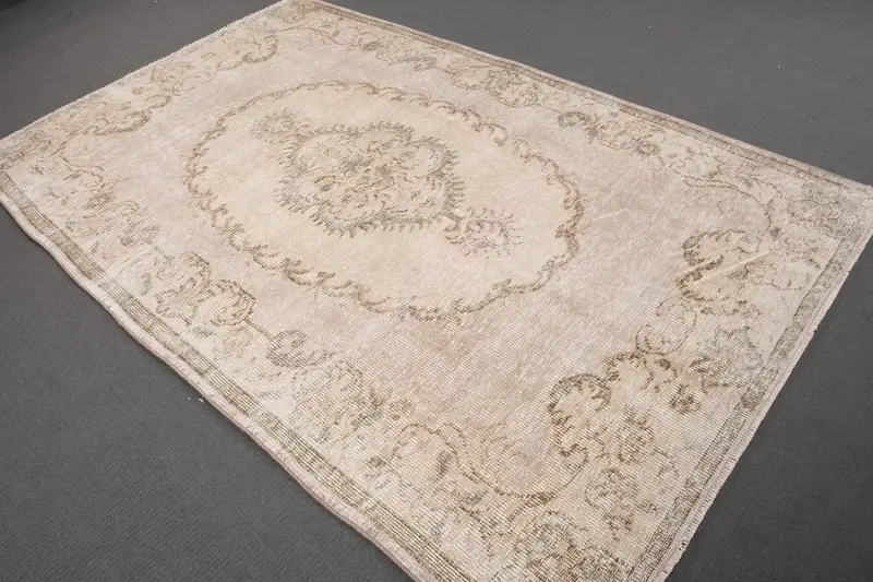 5,2x8,2 ft Oushak Teppich, türkischer Vintage Teppich, weiß brauner marokkanischer Teppich - 1