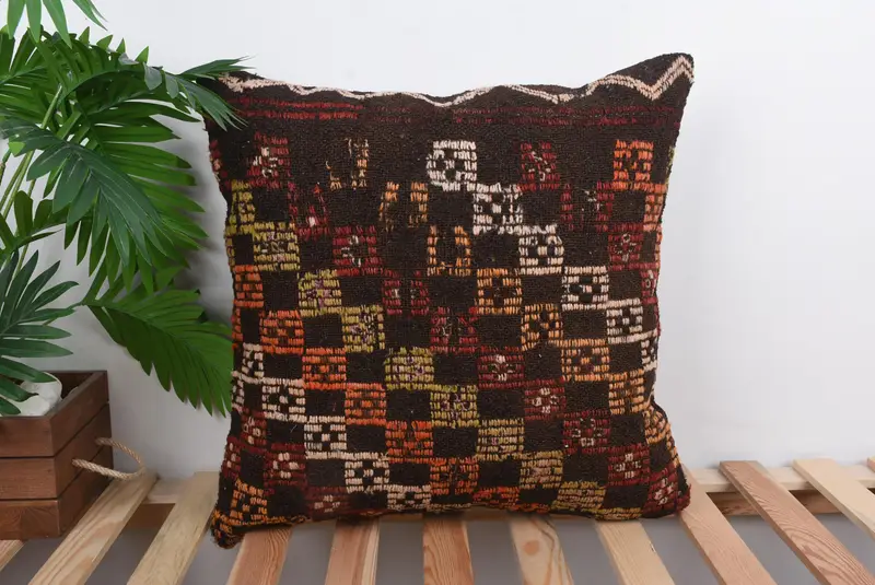 Orange & Braunes Southwestern besticktes Wurfkissen, Vintage Kissen