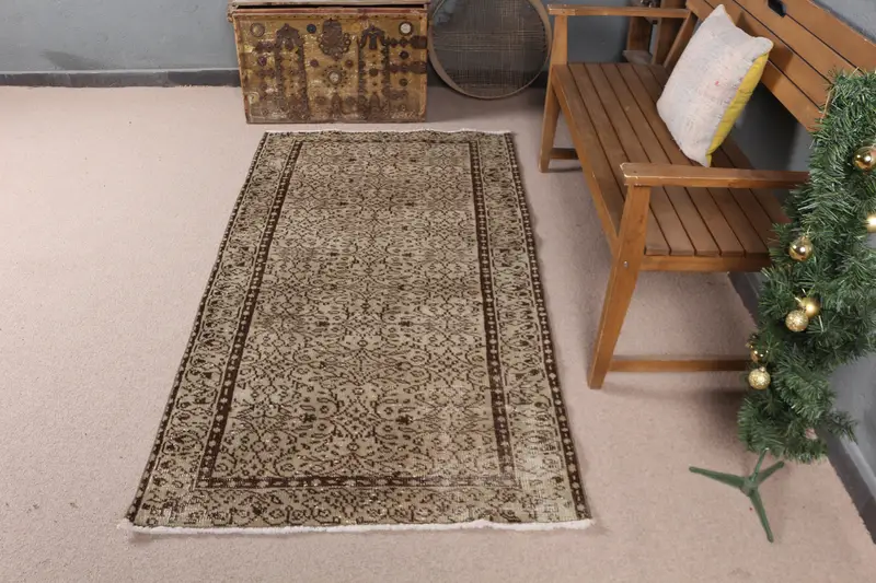 Alfombra de Lunares Marrón y Verde, 3,4x6,5ft