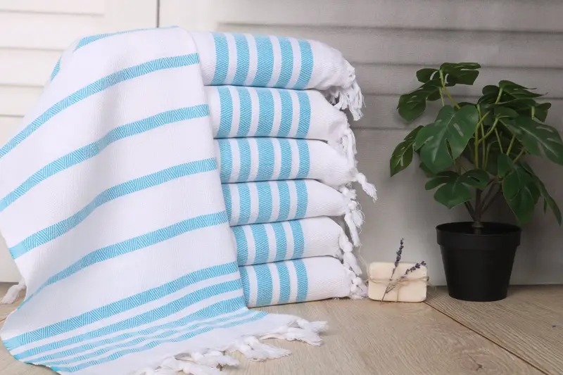 Herringbone Dish Towel Turquoise Cotton, Personalized 36x24 inches