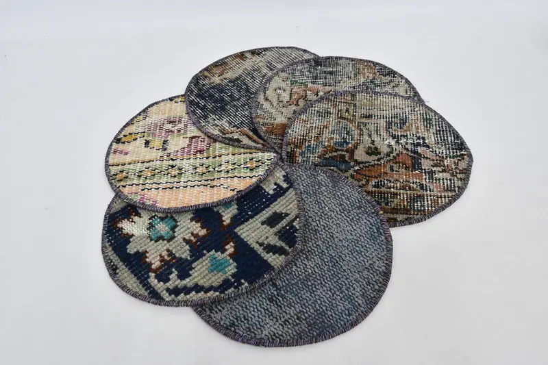 Böhmische Kreis-Tischsets, Dekor aus Baumwolle in Orange und Bronze