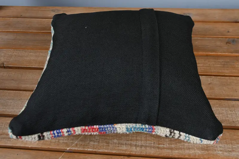 Ethnical Kilim Rug Pillow, Vintage Kilim Throw Pillow, Accent Throw Pillow Cover, 12x12 Blue Cushion, Pillow, Throw Kilim Pillow - 5
