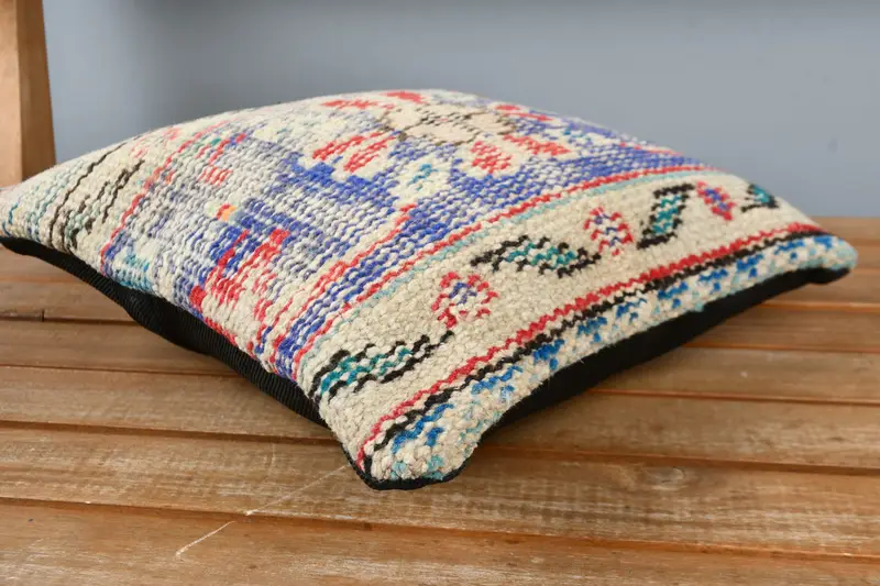 Ethnical Kilim Rug Pillow, Vintage Kilim Throw Pillow, Accent Throw Pillow Cover, 12x12 Blue Cushion, Pillow, Throw Kilim Pillow - 3