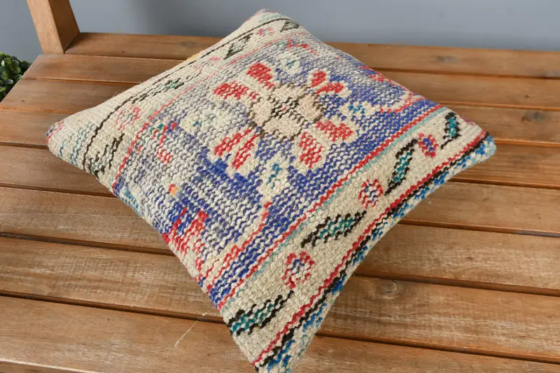 Ethnical Kilim Rug Pillow, Vintage Kilim Throw Pillow, Accent Throw Pillow Cover, 12x12 Blue Cushion, Pillow, Throw Kilim Pillow - 2