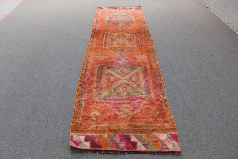 Turuncu ve Yeşil Halı, 10,3x10,33 ft Soyut Tasarım