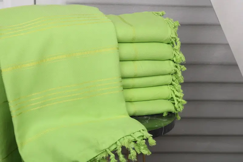 Personalized Beach Towel Organic Turkish Cotton, Green Stripes, 40x71 Inches