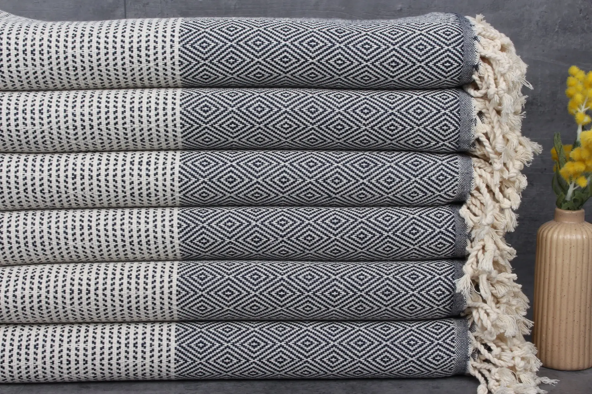 Oversized Turkish Beach Towel Navy Chevron Monogram, 40x71 Inches - 1