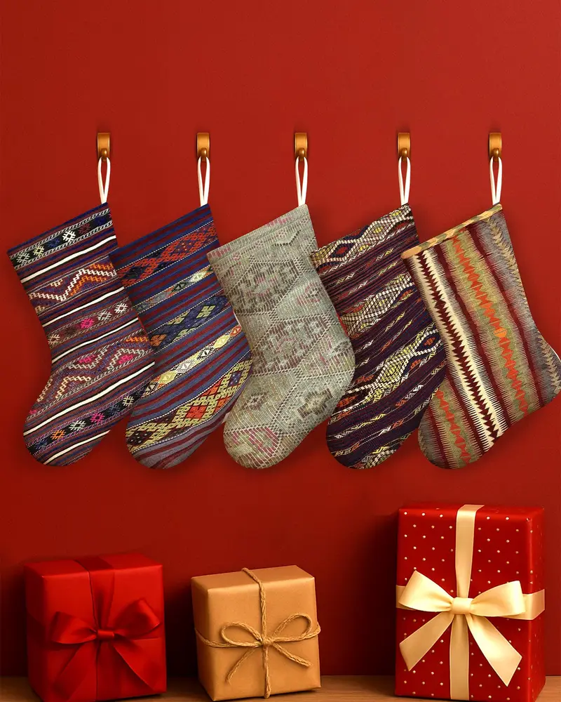 Medias de algodón elegantes con adornos navideños, medias navideñas de 30 pulgadas