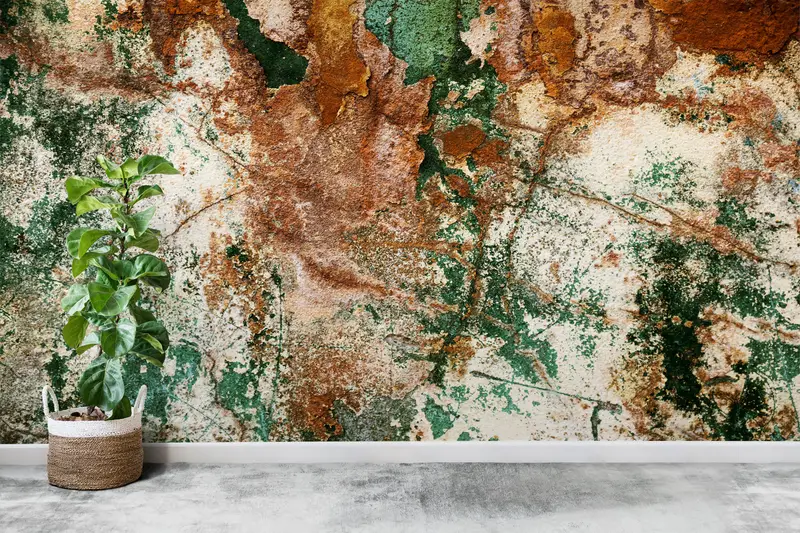 Elegante, rustikal bedruckte Tapete: Loft-Bauernhaus-Charme aus altem Gips