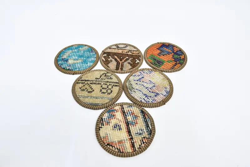 ボヘミアンラウンドコースターセット、ブルーとブラウンのコースター