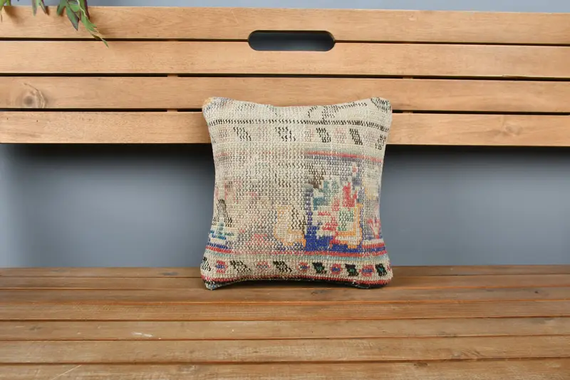 Throw Kilim Pillow, Cushion, Bolster Throw Pillow Sham, Boho Pillow, Pet Cushion, 12x12 Beige Pillow Case, Handwoven Pillow, Kilim Pillow - 6