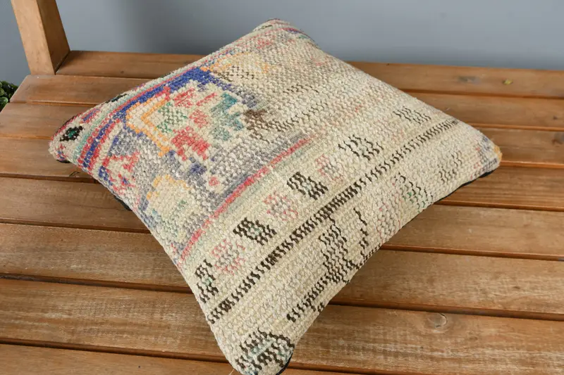Throw Kilim Pillow, Cushion, Bolster Throw Pillow Sham, Boho Pillow, Pet Cushion, 12x12 Beige Pillow Case, Handwoven Pillow, Kilim Pillow - 2