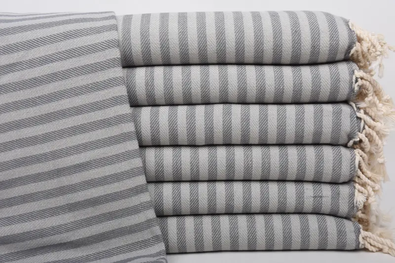 Wedding Towel Light Gray-Dark Gray Striped Organic Cotton, 70x40 Inches