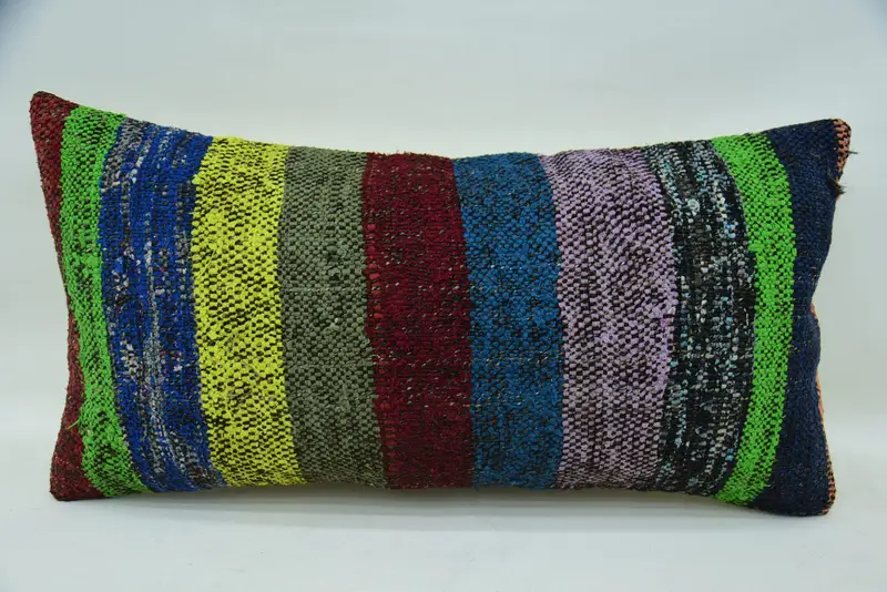 Turkish Striped Green Cushion Cover, Rectangle Moroccan 12x24 inch Pillow Case - 1