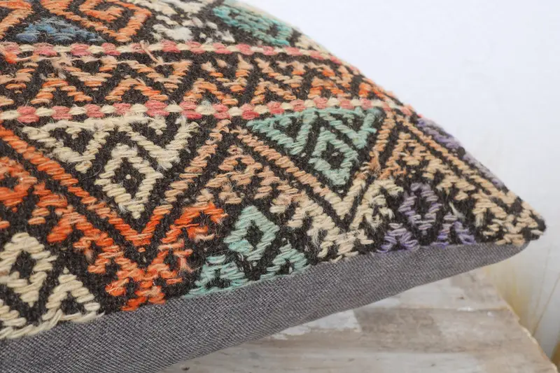 Bolster Throw Cushion, 12x20 Orange Cushion Cover, Ethnical Kilim Rug Pillow, Cushion, Vintage Kilim Pillow, Interior Designer Pillow - 6