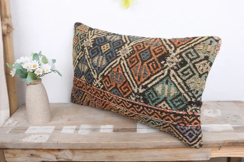 Bolster Throw Cushion, 12x20 Orange Cushion Cover, Ethnical Kilim Rug Pillow, Cushion, Vintage Kilim Pillow, Interior Designer Pillow - 4