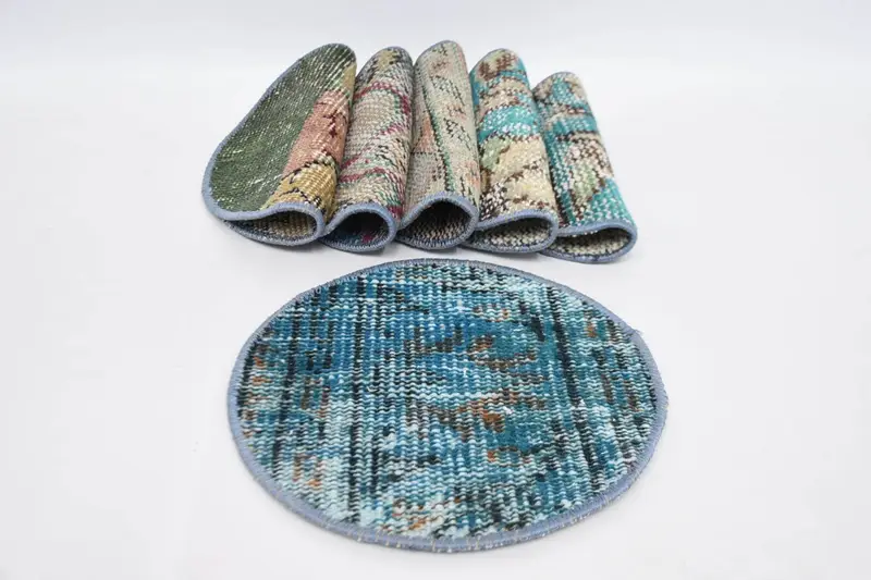 Böhmische blaue und grüne Kreis-Tischsets, Tischsets aus Baumwolle und Wolle