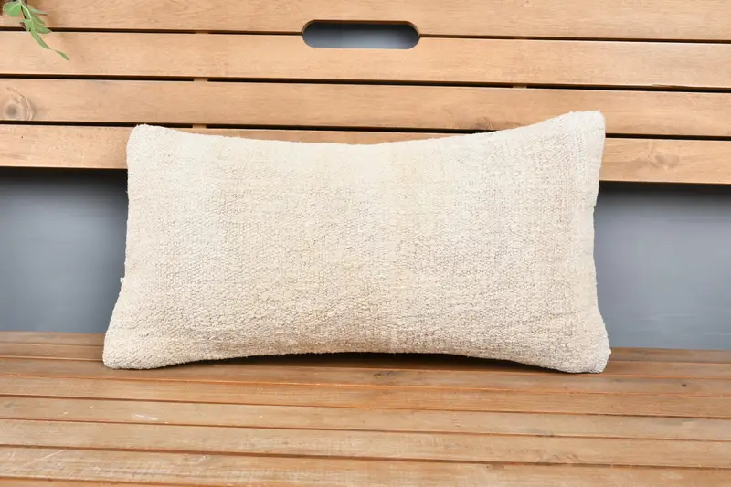 Bohemian Cushion Pillow Case, Kilim Cushion Sham, Pillow for Sofa, Cushion Cover, Handmade Kilim Cushion, 12x24 Beige Pillow Cover - 6