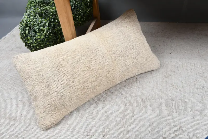 Bohemian Cushion Pillow Case, Kilim Cushion Sham, Pillow for Sofa, Cushion Cover, Handmade Kilim Cushion, 12x24 Beige Pillow Cover - 7
