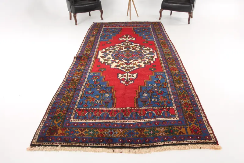 5.1x11.4 ft Rug, Turkish Oushak Rug, Vintage Red Wool Southwestern Rug - 1