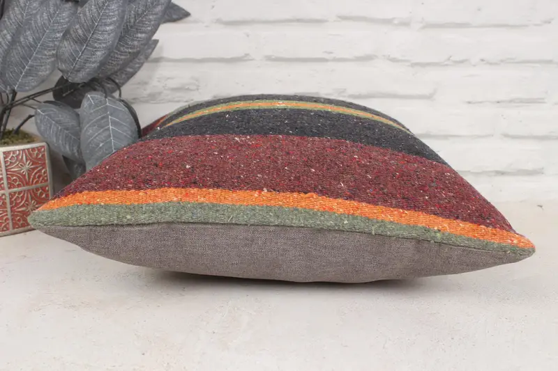 Boho Pillow Sham Cover, Home Decor Pillow, 16x16 Brown Pillow Cover, Pillow Cover, Oriental Pillow, Ethnical Kilim Rug Pillow, Cotton Cushion Case - 5