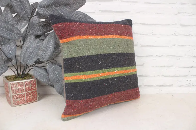 Boho Pillow Sham Cover, Home Decor Pillow, 16x16 Brown Pillow Cover, Pillow Cover, Oriental Pillow, Ethnical Kilim Rug Pillow, Cotton Cushion Case - 3