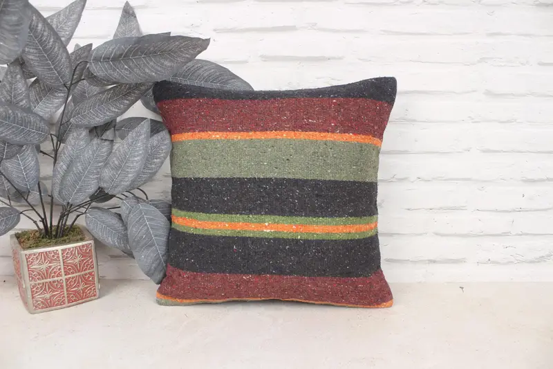 Boho Pillow Sham Cover, Home Decor Pillow, 16x16 Brown Pillow Cover, Pillow Cover, Oriental Pillow, Ethnical Kilim Rug Pillow, Cotton Cushion Case - 1